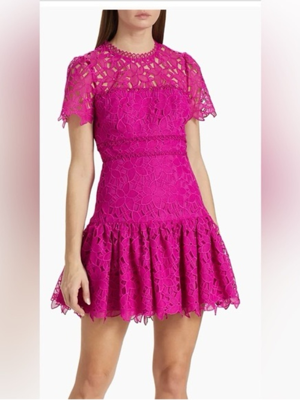 NWT ML Monique Lhuillier Short-Sleeve Floral Lace Cocktail Minidress 4